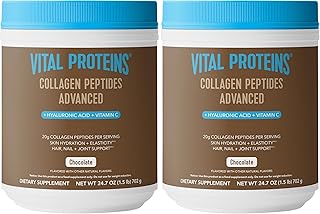 Vital Proteins Collagen Peptides Advanced, Hydrolyzed Peptides with Hyaluronic Acid and Vitamin C - Chocolate Flavor Powder, 24.7oz (Pack of 2)
