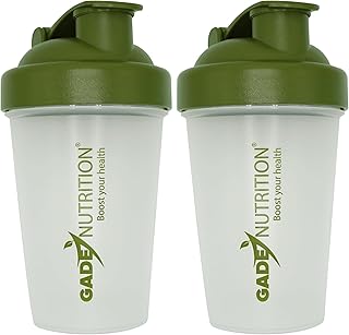 Gade Nutrition Shaker Bottle Blender - 16oz - 400ml | BPA free and phthalate-free | Pre Workout Protein Drink Cocktail Shaker Cup, Leak Proof Lid (Pack of 2)