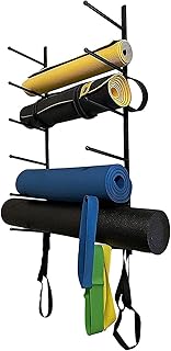 6 Foam Rollers Storage Holder for Studio Gym Office, Wall Mount Yoga Mat Display Rack, Metal Towel/Yoga Belt Organizer