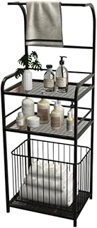 Free Standing Towel Rack with 2 Tier Storage Shelf Metal Towel Stand with Laundry Hamper Basket Towel Holder Stand for Bathroom Organization Black