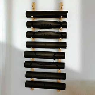 Wood Yoga Mat Rack Wall Mount, Home/Gym Yoga Mat Storage Holder for Foam Rollers and Towels Organization, Solid Wood, Easy to Installation