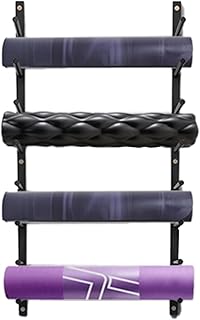 Wall Mount Organizer Stand for Pilates Exercise Mats/Foam Rollers/Resistance Bands, Shelf Black Yoga Mat Storage Rack, Hold Up to 6 Mats