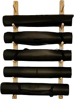 Muti-Layer Foam Roller Display Stand Wooden Wall Mount Yoga Mat Rack, for Home/Office/Gym, Easy to Install