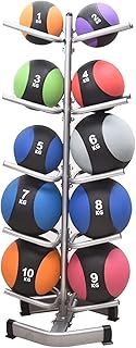Commercial Gym Exercise Ball Holder Double Wide Medicine Ball Tree Rack, Home Gym Freestanding Ball Storage Holder, Sports Organizer Shelf for 10 Weighted Balls, Not Including Ball