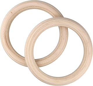 Wood Gymnastics Rings 2 Pack, Birch Wood GYM Rings for Adult Home Fitness Pull Up, Non-Slip Sweat-Absorbent Workout Rings(25mm 19cm)