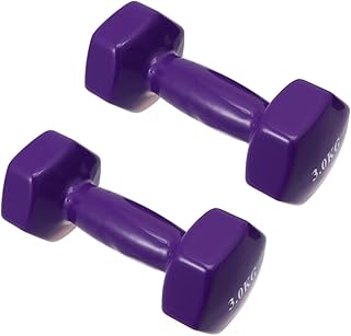 Cast Iron Dumbbells 6kg Set (3kg X 2) with Purple Non-slip Plastic Coating Hand Weights for Men Women Home Gym Fitness Equipment