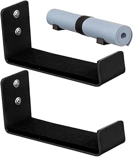 Exercise Mat Holder - Vertical Wall Storage Stand for Workout Area | Heavy Gauge Metal Bracket with Protective Finish, Hanging Rack Design for Pilates Bands Straps Blocks Accessories