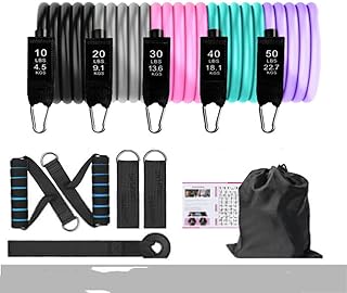 Resistance Exercise Bands 5 Tube Set with Door Anchor Handles Bag Ankle Straps for Muscle Training Home Workouts
