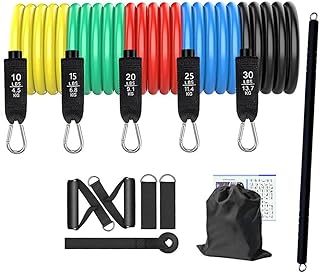 Pilates Bar with Resistance Band Height and Adjustable Strength Training Expander Portable Home Workout