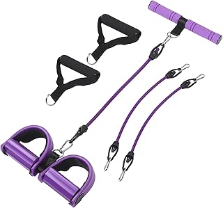Multifunctional Foot Pedal Resistance Bands with 3-Tube Elastic Rope for Abdomen Sit-ups and Arm Workouts, Portable Home and Gym Exercise Equipment, Purple